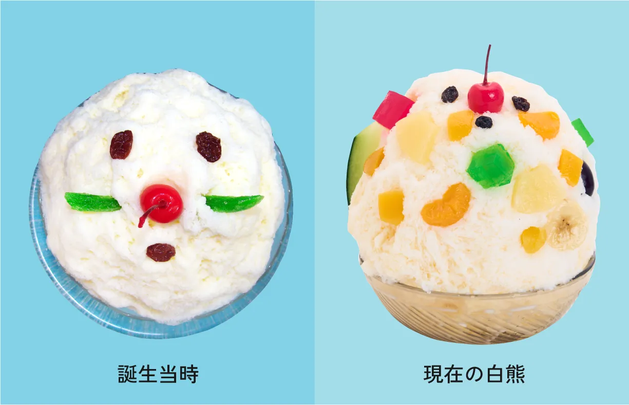 誕生当時と現在の「白熊」かき氷の比較写真